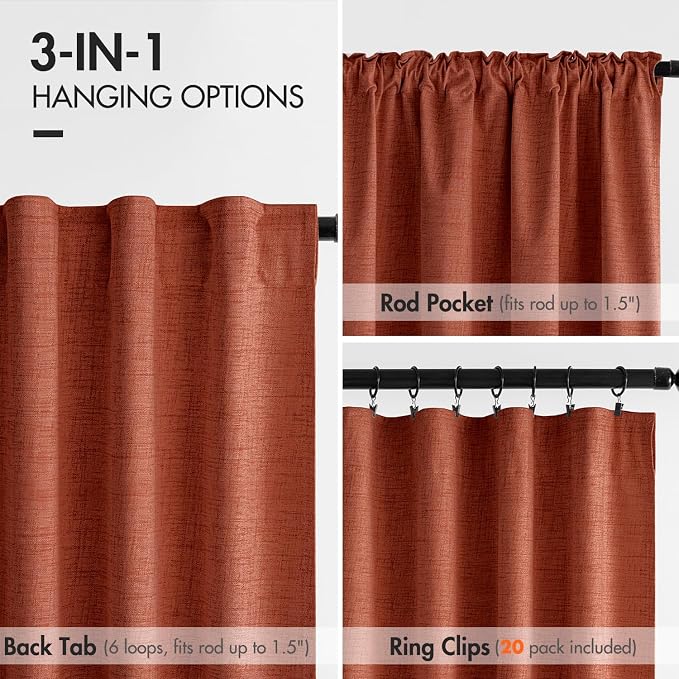 MIULEE 100% Blackout Fall Linen Curtains & Drapes W52 x L90 Inch Terracotta | 2 - Image 7