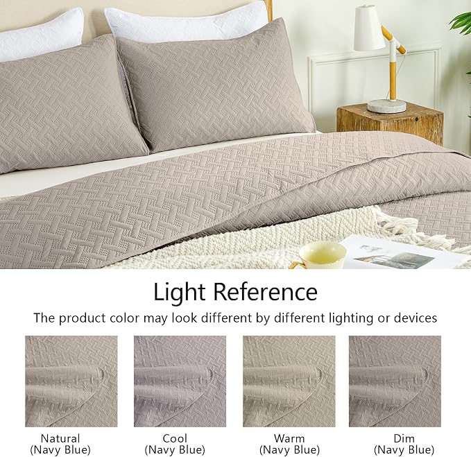 FLYMME Quilts Queen Size, Lightweight Taupe Bedspreads, Basket Weave Pattern - Image 5