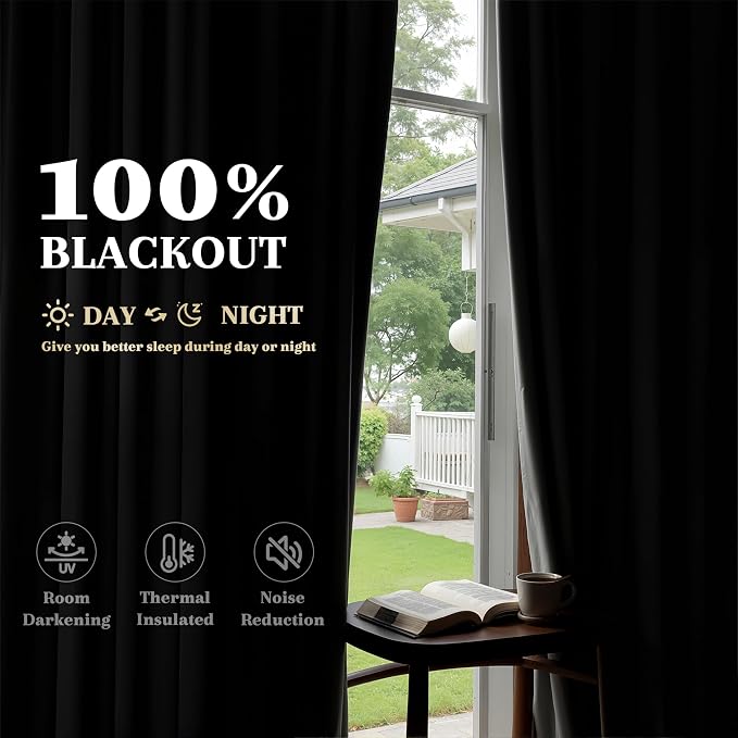 100% Blackout Linen Curtains for Bedroom Ceiling to Floor 96 Inch Long 8FT - Image 3