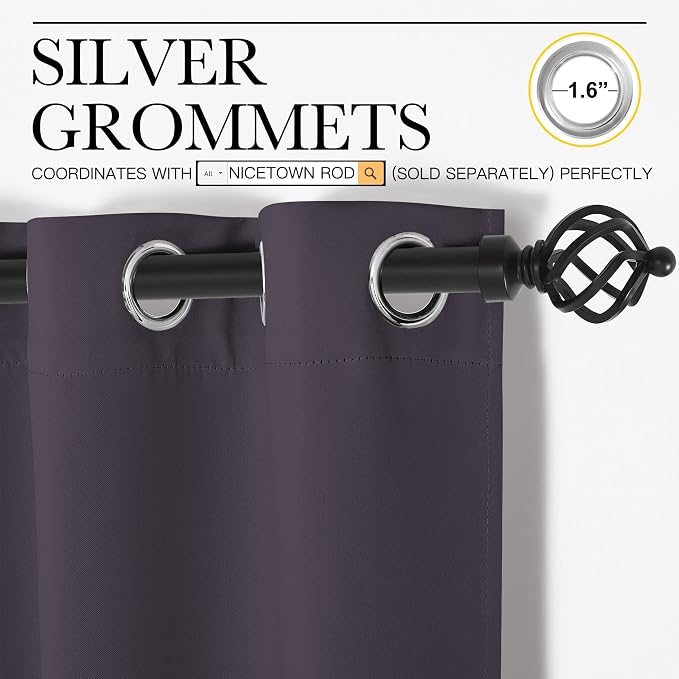 NICETOWN Greyish Purple Blackout Curtains 84 inches Length - Image 2