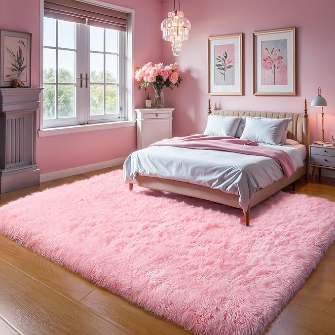 3x5 Thick Pink Fluffy Shag Rug for Girls Bedroom, Plush Carpet | Area Rug for - Image 6