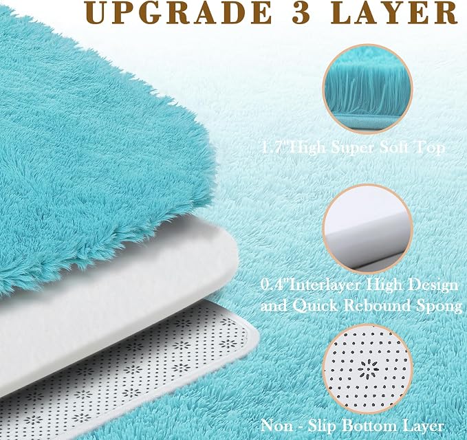 8x10 Area Rugs for Living Room, Teal Blue Large Soft Shaggy Carpet | Plush - Image 5