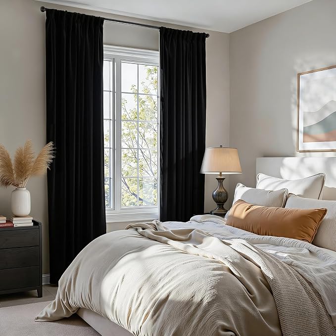 120 Inch Long Black Velvet Room Darkening Curtains 2 Panels Soft Elegant Luxury - Image 7