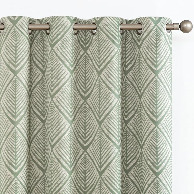 jinchan Sage Green Blackout Curtains Geometric Grommet 96 inch 2 Panels | Room by JINCHAN