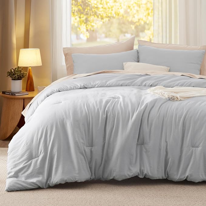Bedsure Full Comforter Set, Light Grey Soft Prewashed Bedding - Image 2