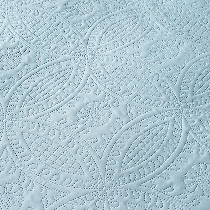 akkialla 118"x106" Sky Blue California King Quilt Set, Oversized Floor-Length - Image 7