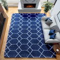 Large 8x10 Area Rugs for Living Room, Fluffy Geometric Navy and White Rug for by ONASAR