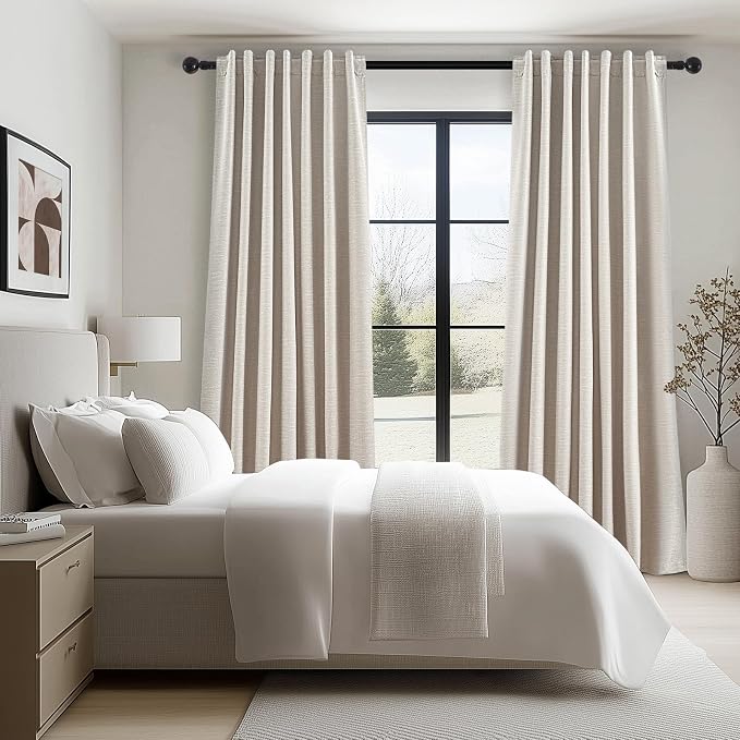 Topfinel Oatmeal Linen Blackout Curtains 96 Inches Long 8 FT Tall 2 Panels - Image 7
