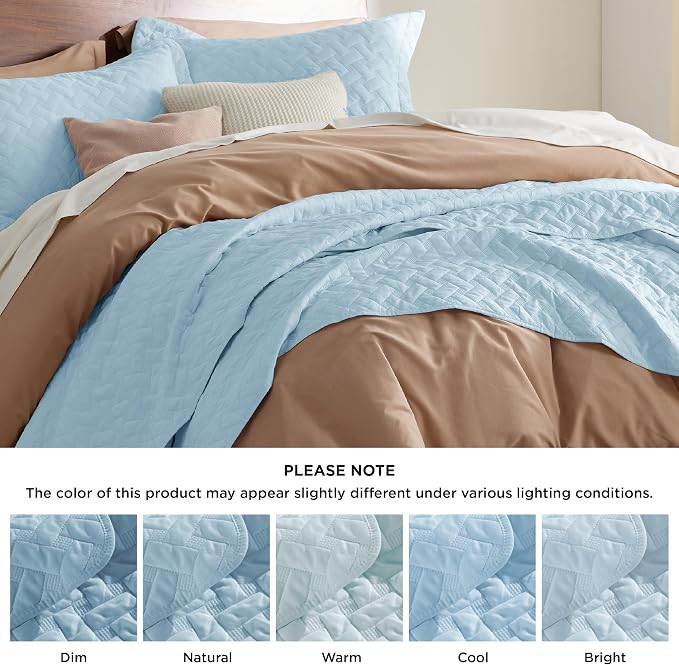 Bedsure Twin Size Quilt, Lightweight Comforter Set, Sky Blue Bedspread | - Image 7