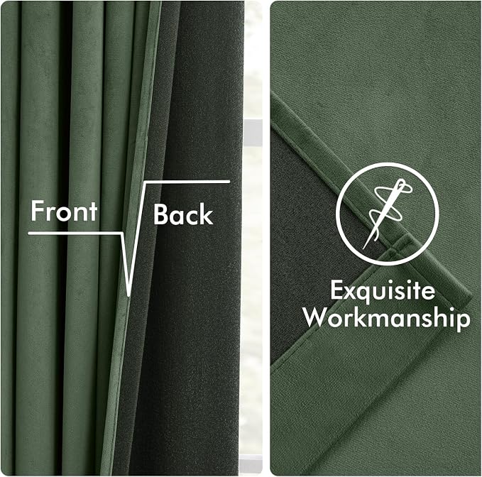 MIULEE Velvet Curtains 50W x 96L 2 Panels Olive Green Blackout Curtains | - Image 6
