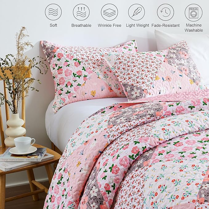 Whale Flotilla California King Size Quilt Set, Extra Soft Floral Bedspreads | - Image 4