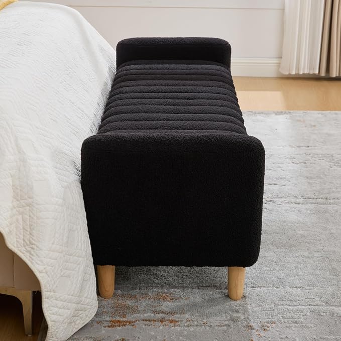 63.4" Cute Teddy Fabric Ribbed King Size End of Bed Bench. | Entryway Ottoman - Image 8