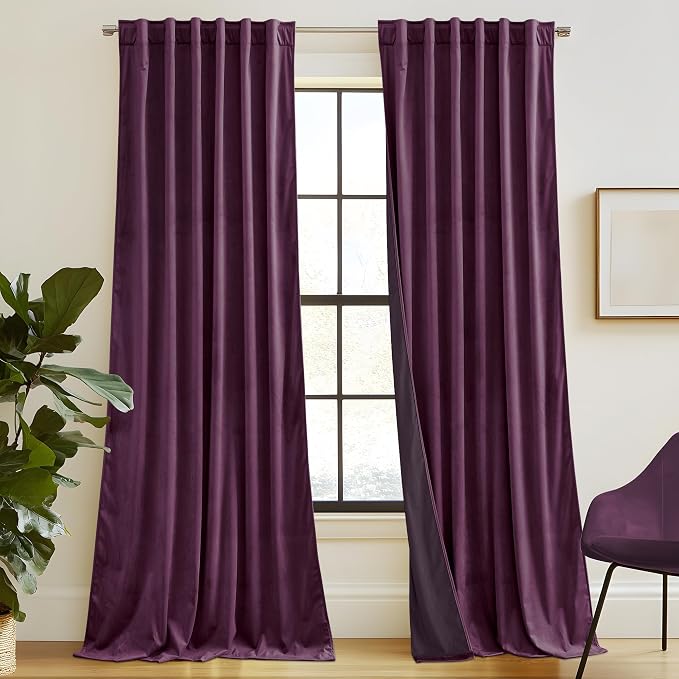 RYB HOME Eggplant Purple Velvet Blackout Curtains by RYBHOME