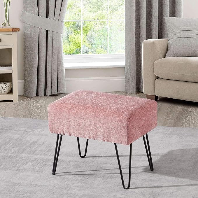 Home Soft Things Pink Jacquard Chenille Ottoman, Tanga-Rose Quartz, Fuzzy Entry - Image 4