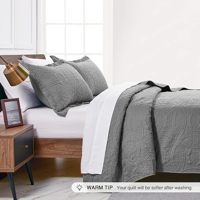 Love's cabin King Size Quilt Set Grey Bedspreads - Image 4
