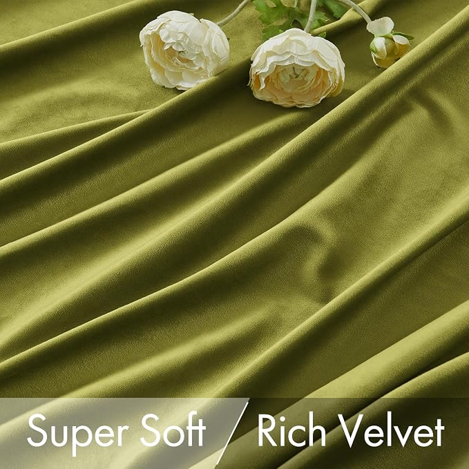 MIULEE Moss Green Velvet Pinch Pleat Blackout Curtains W52 X L96 Inches | 2 - Image 4