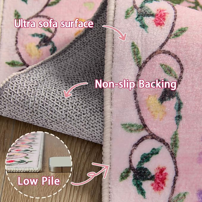 Latte&Fog Hallway Runner Rug 2x10 Non Slip Washable Pink Rugs - Image 8