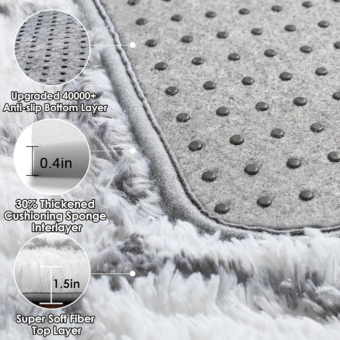 Area Rugs for Living Room, 7x10 Fluffy White and Grey Rug for Bedroom, - Image 5