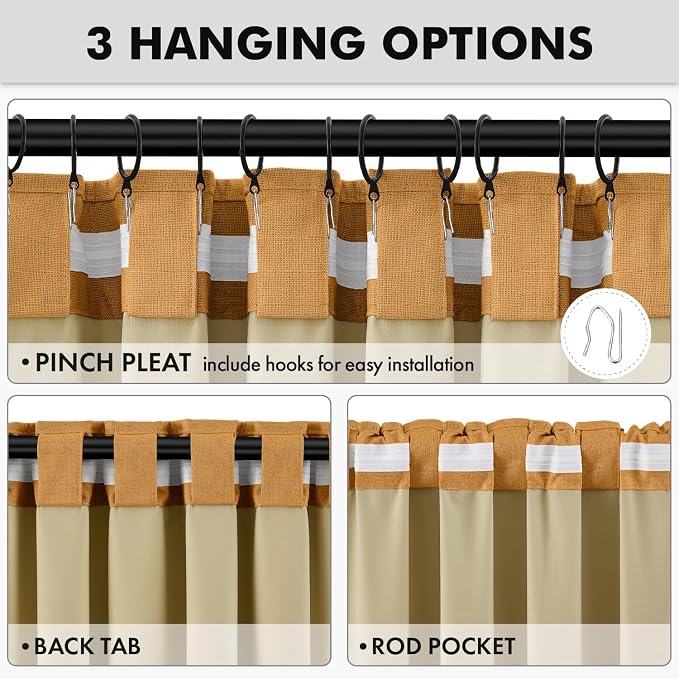 MIULEE Fall 100% Blackout Linen Curtains 42" x 72" Mustard Yellow 2 Panels | - Image 5