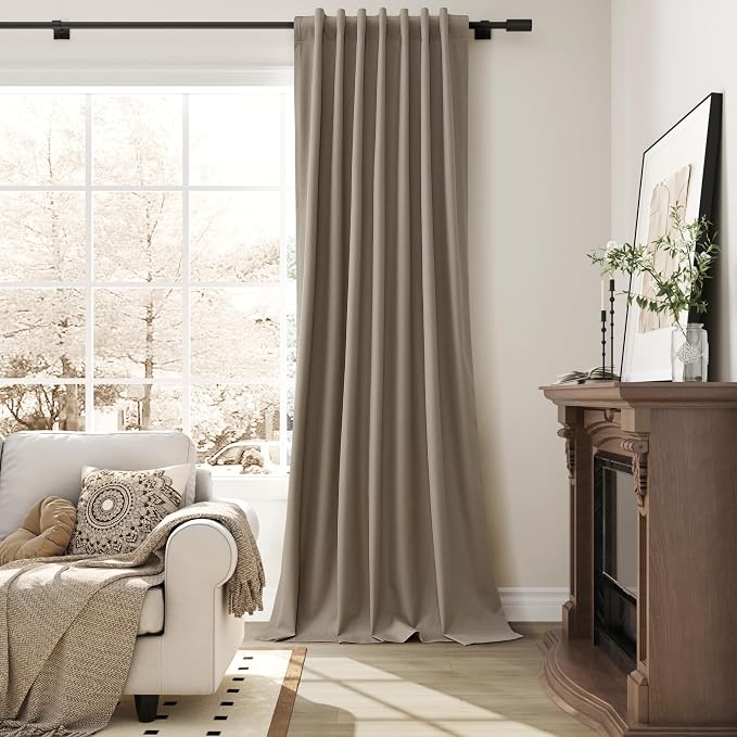 Light Camel Linen 100% Blackout Curtains 96 Inch Long 2 Panels Set Back Tab - Image 4