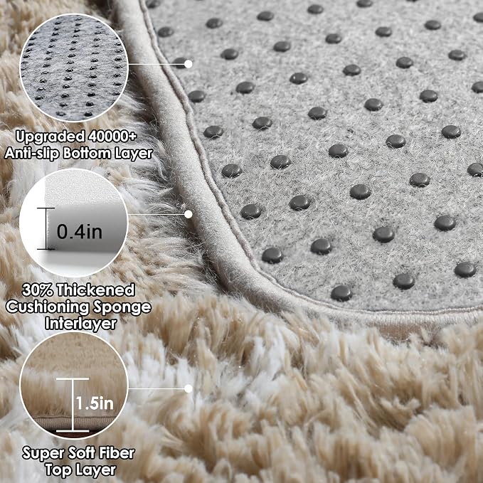 Large Area Rugs for Living Room, Fluffy 7x10 Beige and White Thick Floor Rug - Image 4