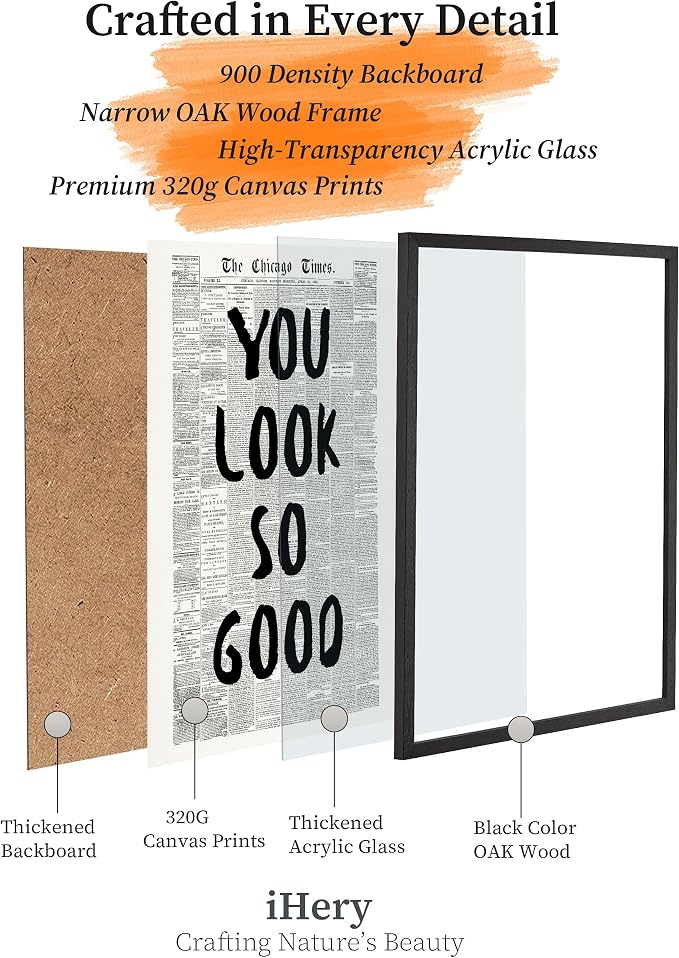 iHery 8x10in You Look So Good Framed Newspaper Wall Art | Premium Black OAK - Image 5