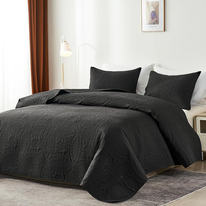 akkialla 118"x106" Black California King Quilt Set, Oversized Floor-Length - Image 2