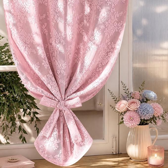 Yinhua Pink Kitchen Curtains 36 Inch Length Double Layer Blackout Curtains - Image 7