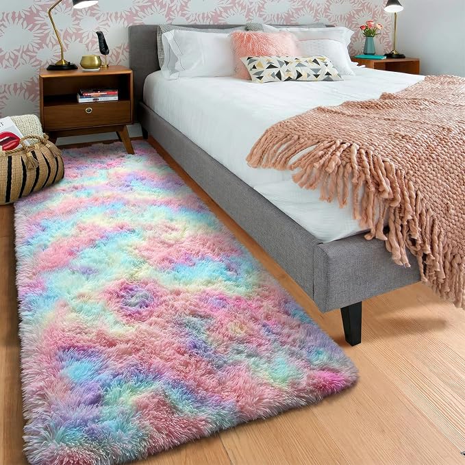 Colorful Rainbow Runner Rugs for Bedroom Living Room, Fluffy 2x6 Bedside - Image 9