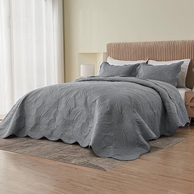 Kingnex Oversized King Bedspreads 128x120 Ultrasonic Quilted Grey | Extra Wide - Image 3