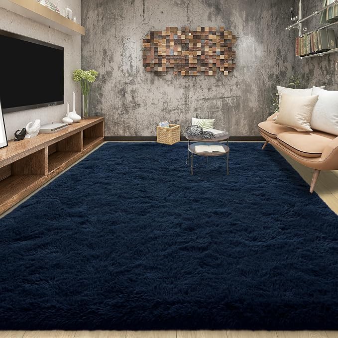 5x8 Navy Blue Rugs for Living Room, Soft Fluffy Dark Blue Area Rug for Bedroom - Image 3