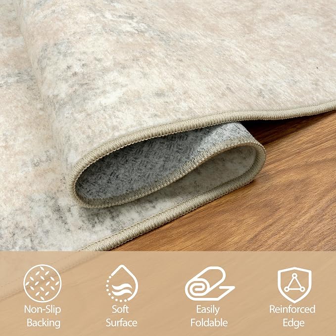 4x6 Area Rugs for Living Room Washable Bedroom Dining Room Beige Grey | Modern - Image 4