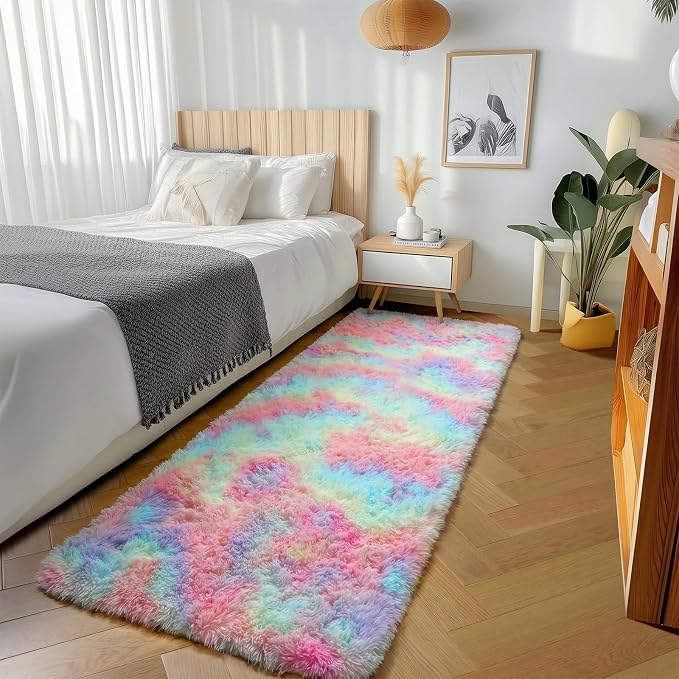 Colorful Rainbow Runner Rugs for Bedroom Living Room, Fluffy 2x6 Bedside - Image 5