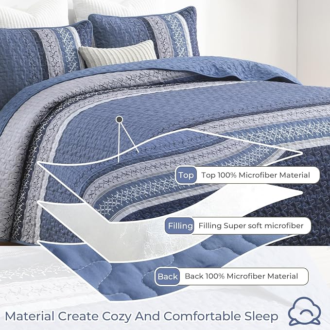 Cottolester Queen Quilt Bedding Set, All Seasons Microfiber Boho Quilt Set - Image 5