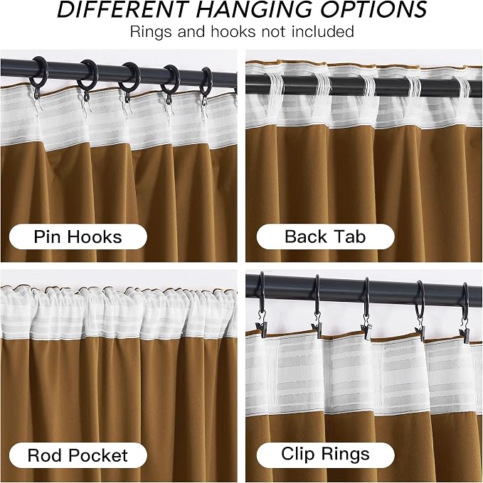 RYB HOME Gold Brown Velvet Curtains 72 inches - Image 4
