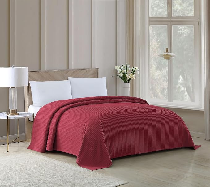 Beatrice Home Fashions Queen Channel Chenille Bedspread, Burgundy | Soft - Image 2