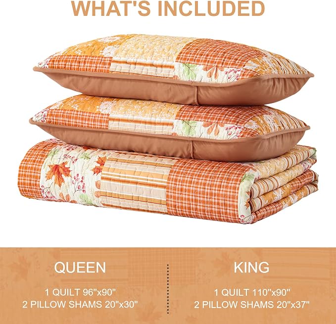 Mybedsoul Orange Quilt Set King Size Quilt Bedding Set, 3 Pieces Floral - Image 7