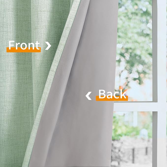 YoungsTex Sage Green Linen Blackout Curtains 72 Inch Length 2 Panels - Image 7
