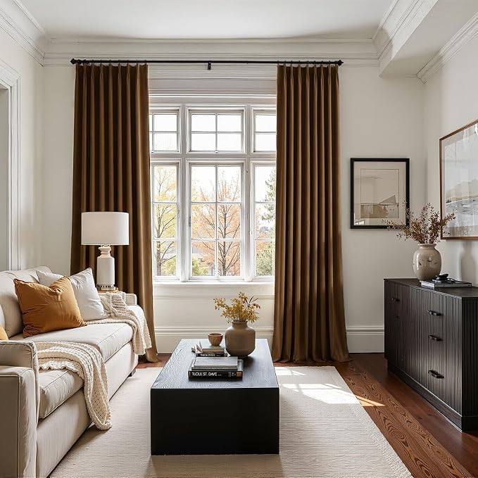 90 inches Long Dark Brown Velvet Blackout Curtains 2 Panels Elegant Luxury - Image 2