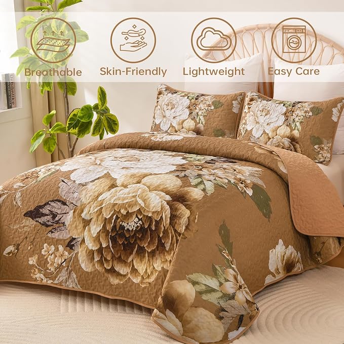 WONGS BEDDING Fall Quilt Queen Size, Soft Microfiber Lightweight Farmhouse Bed - Image 2