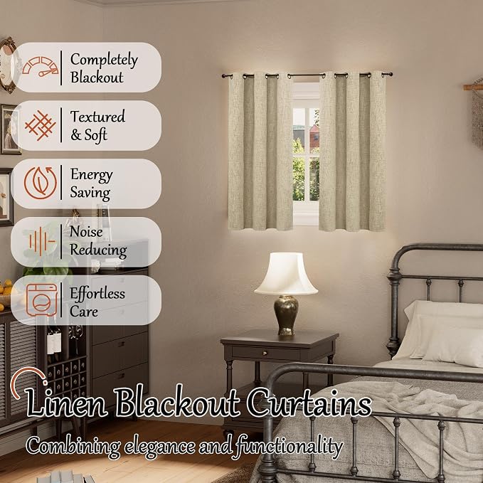 Short Burlap Blackout Curtains 40 Inch Length Each 38 Wide 2 Panels | Thermal - Image 2