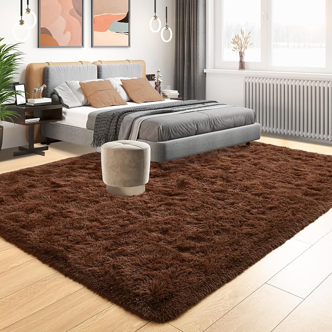 6x9 Brown Area Rugs for Living Room Bedroom, Soft Fluffy Plush Shaggy Girls - Image 3