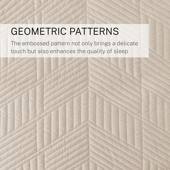 Exclusivo Mezcla Ultrasonic Twin Quilt Bedding Set, Brich Beige | Lightweight - Image 5