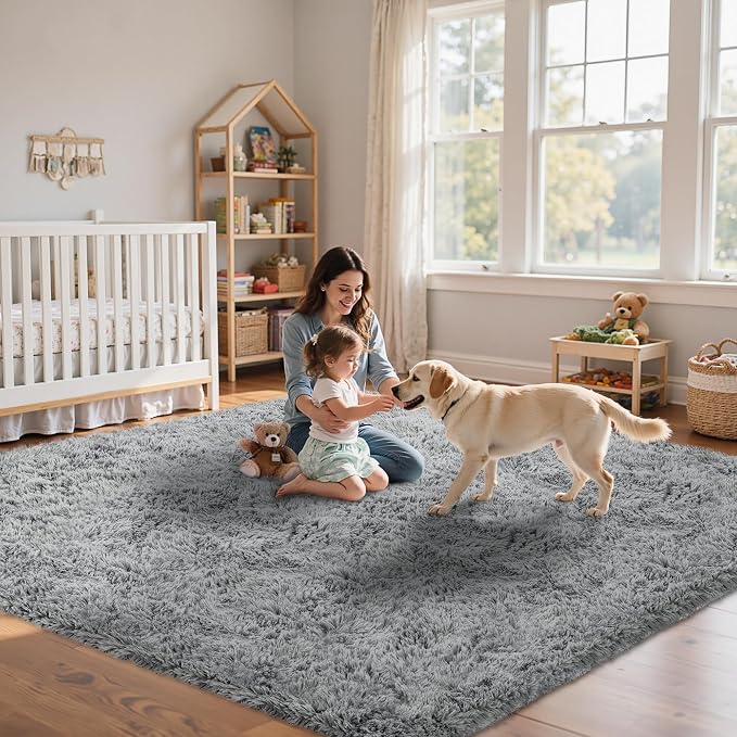 4x6 Area Rug for Living Room, Light Gray Fluffy Shag Non-Slip Bedroom Rugs | - Image 9