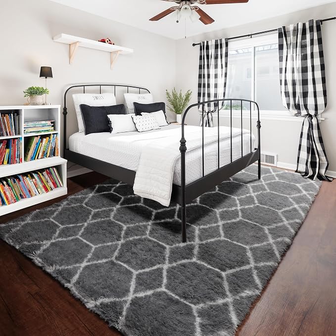 6x9 Area Rugs for Living Room Bedroom, Large Fluffy Grey and White Throw Rug - Image 6