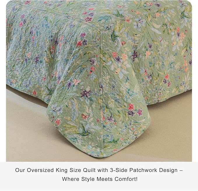 Lady Ann 100% Cotton Floral Oversized Queen Quilt Set - Image 4