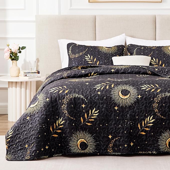 EXQ Home Quilt Set Full Queen Size Black Moon Print Coverlet | Bedding Set by EXQHomeTexitleCoLtd