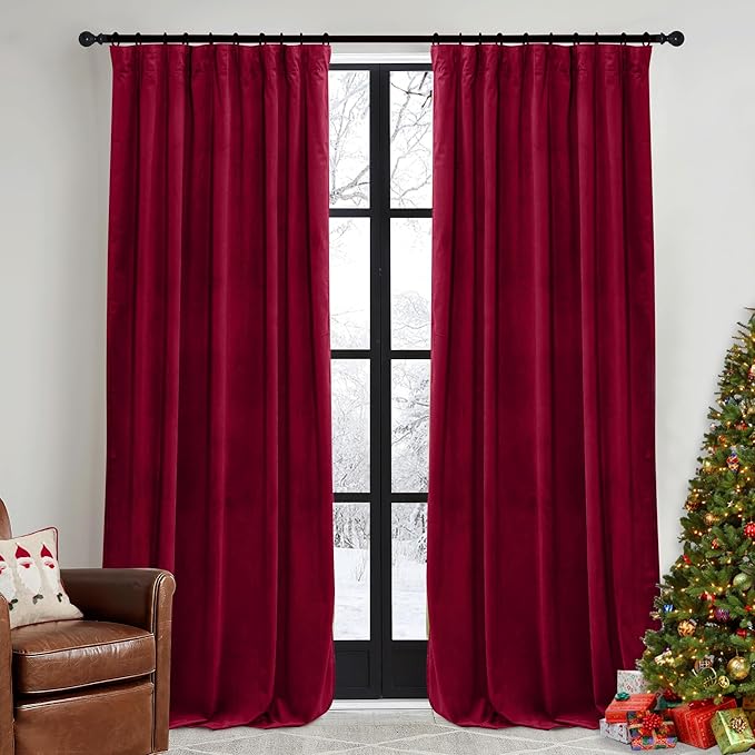 RYB HOME Red Velvet Blackout Curtains 84 inches by RYBHOME