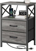 Huuger Night Stand with Charger Station, USB-C Port, End Table | 2 Drawer by Huuger