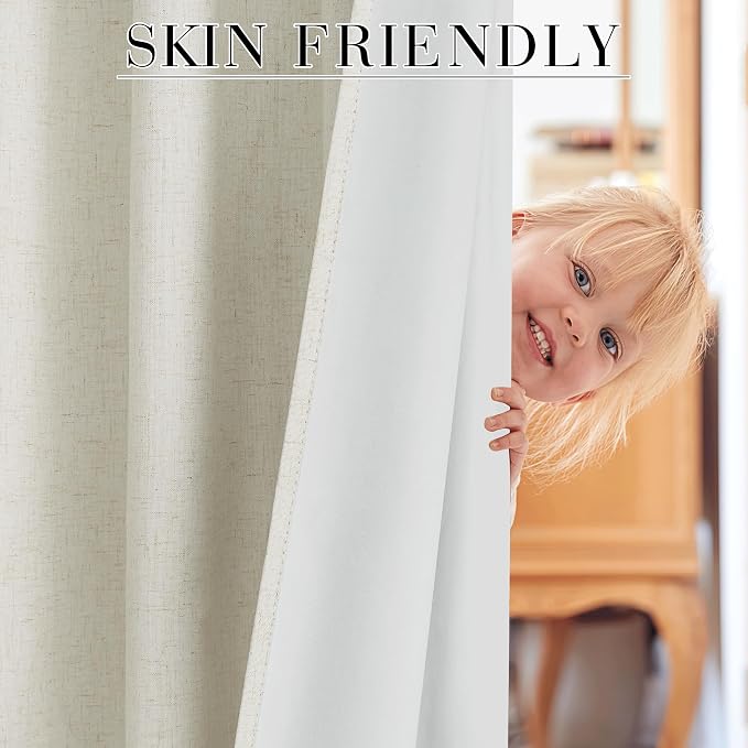 RYB HOME 100% Blackout Curtains Natural Linen Blended, Thermal Insulated Room - Image 4